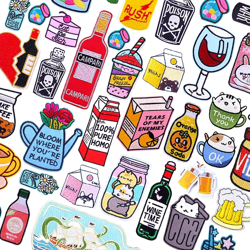 

Cute Bottle Patch Milk Drink Iron On Embroidered Patches On Kids Clothes Applique DIY Cartoon Cup Patches For Clothing Stickers