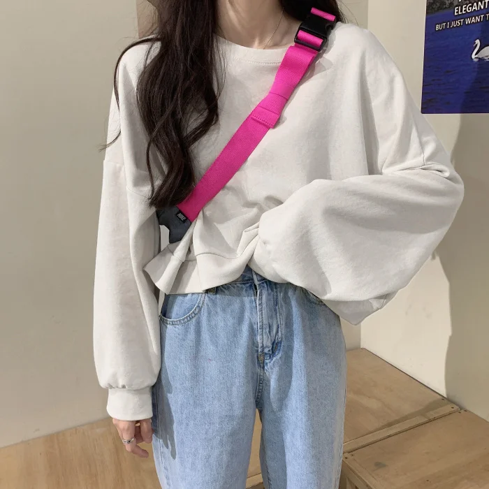 

Суперпопулярный короткий свитер, Женский весенне-осенний Тонкий Свободный Топ с высокой талией и капюшоном в Корейском стиле