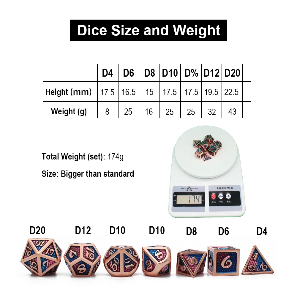 Новый дизайн 2020 года набор металлических игральных костей D & бархатный чехол 7 шт.