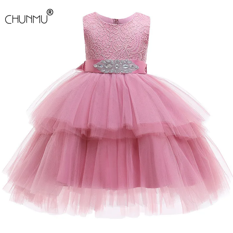 

Lace Pageant Formal Evening Wedding Gown Tutu Princess Dress Flower Girls Children Clothing Kids Party For Girl Clothes