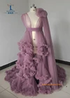 Фиолетовое платье для фотосъемки, сексуальные платья для выпускного вечера с пышными длинными рукавами, вечерние платья с оборками, несколько рядов, фотохалат для беременных женщин 2022