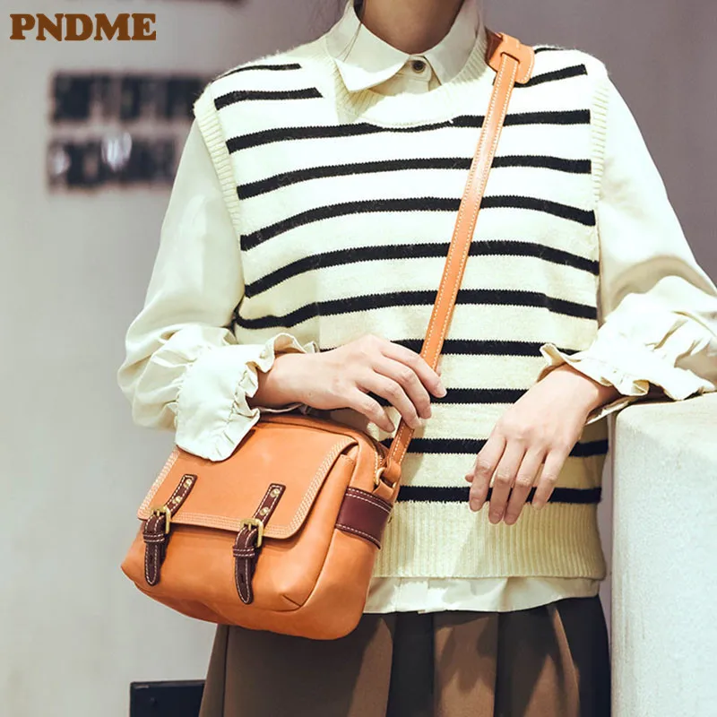 Купи PNDME fashion luxury genuine leather ladies messenger bag designer original vintage natural real cowhide women's shoulder bag за 4,687 рублей в магазине AliExpress