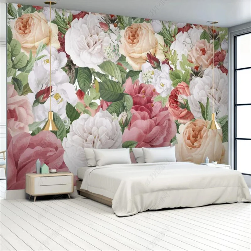 Hand-painted Watercolor Roses Custom Mural Home Decor Wallpaper Floral 3D Photo Wall Paper Bedroom Self-adhesive | Обустройство дома