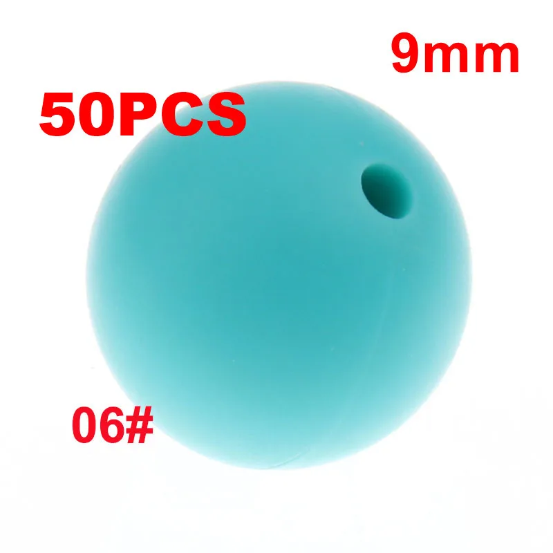 06 Turquoise QHBC 50 шт. Силиконовые Круглые Бусины 9 мм Жемчуг Bpa бесплатно жевательные Детские Прорезыватели ожерелье аксессуары цепочка для соски DIY Уход игрушка Kralen - Цвет: 06 Turquoise
