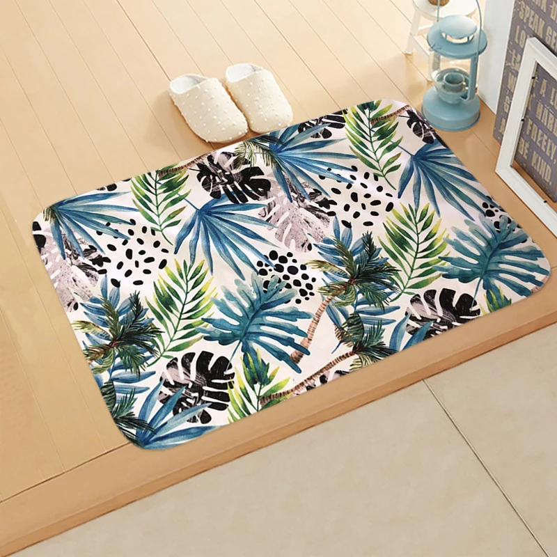 Тропические дождевики с зелеными листьями Придверные коврики фламинго