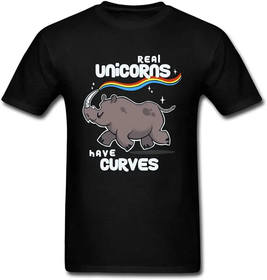 

Real Unicorns Have Curves T-Shirt Funny Summer T Shirt Men Black Rainbow Cartoon Tops Tees Tshirts