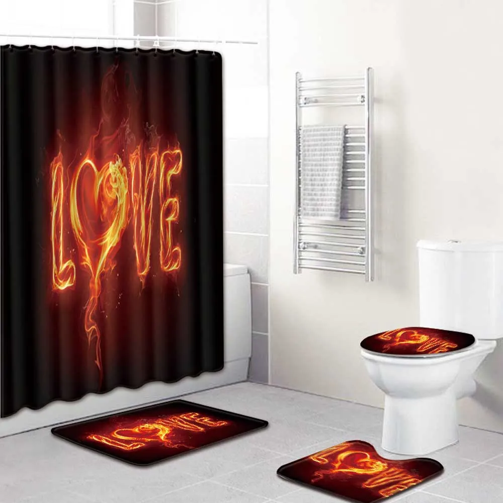 Economici Felice Giorno Di San Valentino Tende Da Doccia Bagno Del Cuore Di AMORE Tenda Della Vasca Da Bagno Set Toilette Toilette Copertura Zerbino Non-Slip Bagno Da Bagno Tappetini Set