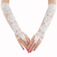 new sweet embroidery floral lace long gloves sheer mesh wedding bridal prom mittens 2022