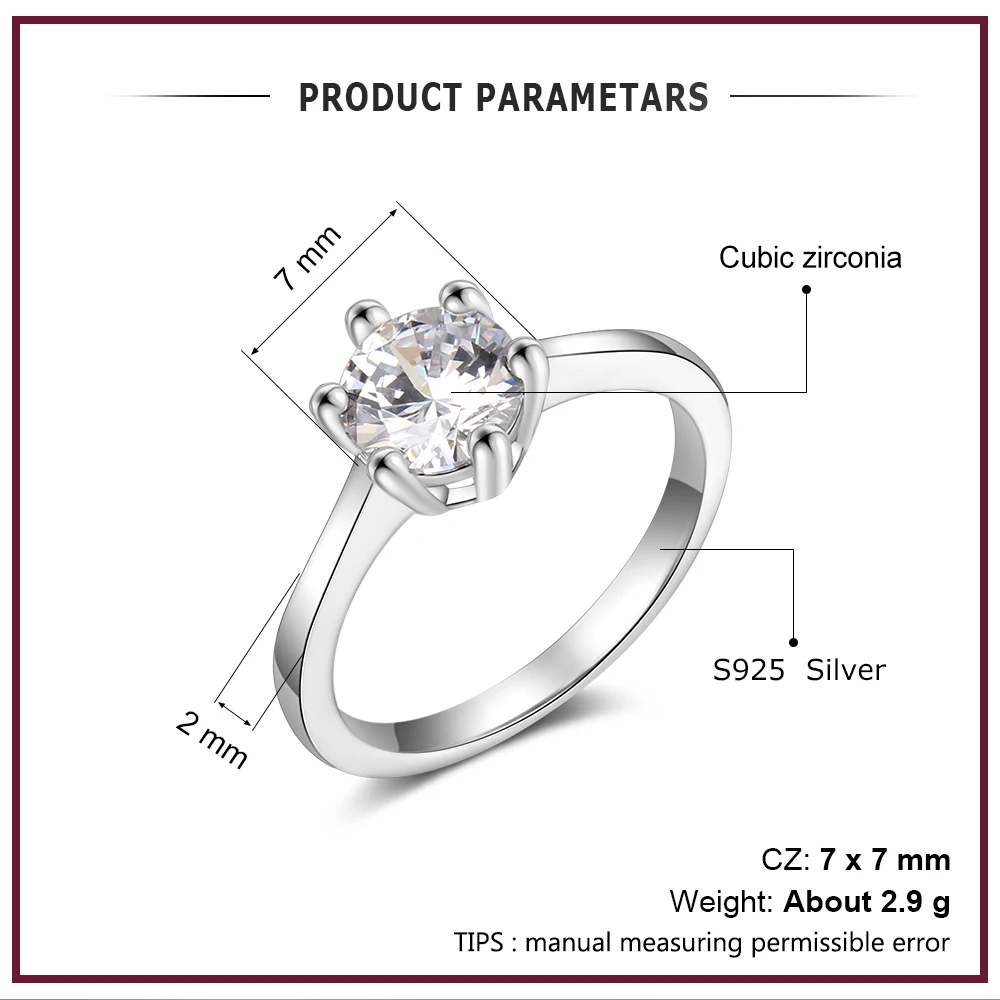 Серебряное 925 Кольцо для женщин простое круглое обручальное кольцо кубический