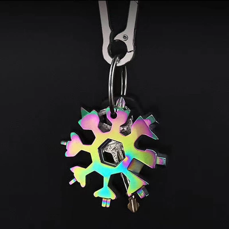 

18In1 Portable Snowflake Tool Keychain Multifunction Bottle Opener Screwdriver Pocket Tool Key holder Hand Tool trinket For Men