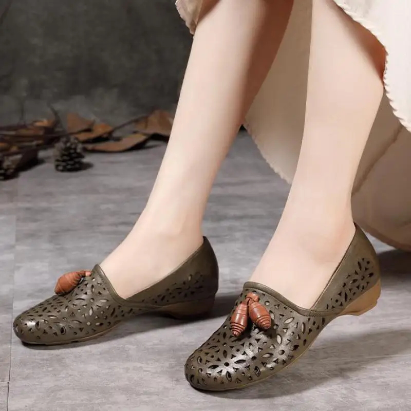 

YourSeason Ladies Summer Retro Shoes 2021 Handmade Concise Leisure Women Wedges Hollow Sandals Genuine Leather