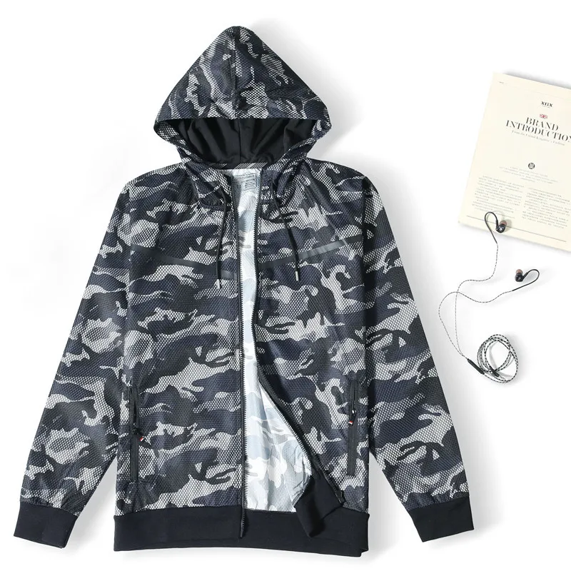 Мужская спортивная куртка камуфляжная Осенняя тонкая Кепка фитнес длинный