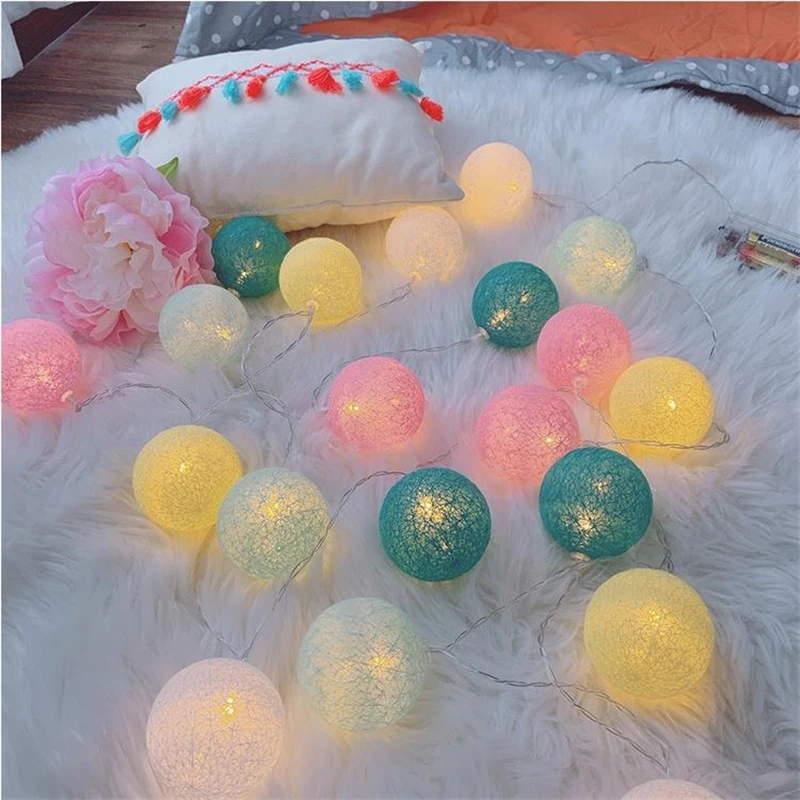 Гирлянда светодиодная с хлопковыми шариками Рождественский светильник нурок
