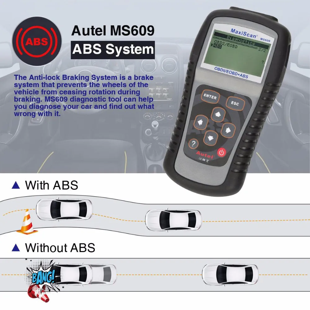 Autel MS609 OBDII сканер считыватель кодов автомобиля полный OBD2 функции DTC определения ABS