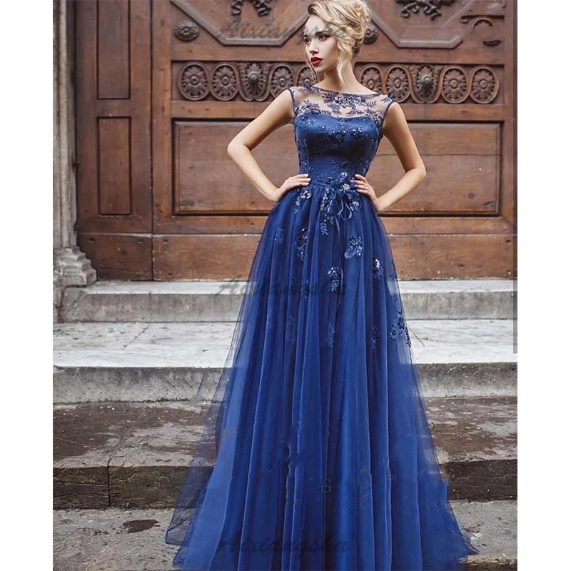 

Aixiangsha Evening Dress Tulle Scoop Neck Sleeveless Robe De Soiree A-Line Sequin Belt Appliques Formal Vestido Elegant