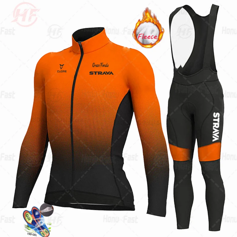 Зимний флисовый мужской комплект одежды STRAVA 2021 из Джерси для езды на велосипеде