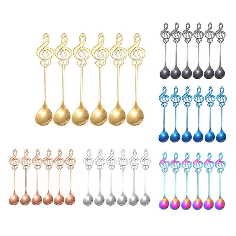 

6PCS Music Teaspoon Set Stainless Steel Small Espresso Spoon Mixing Mixed Decorative Beverage Spoon