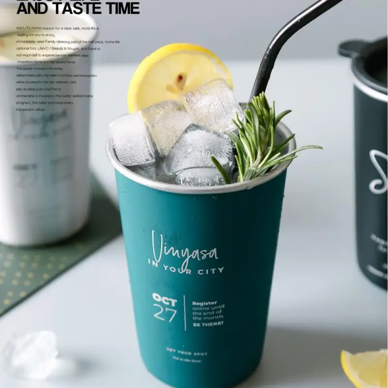 

Stainless Steel Coffee Cup 500ML Ins Industrial Style Beer Mug Cute Pattern Beer Mug Tea Cup Hot Cold Drinks Kitchen Drinkware