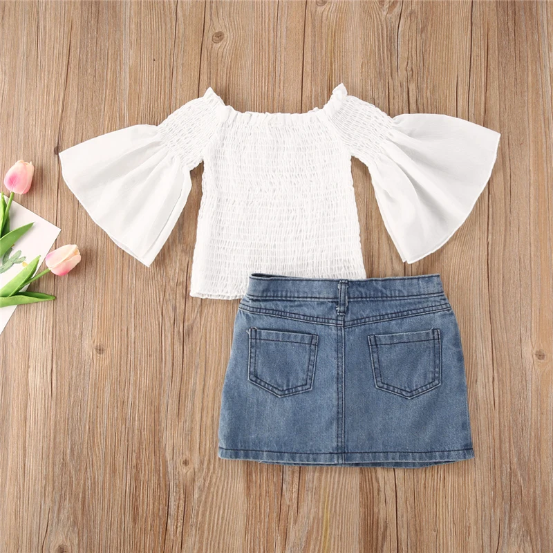 Летняя одежда для маленьких девочек белая джинсовая короткая юбка с