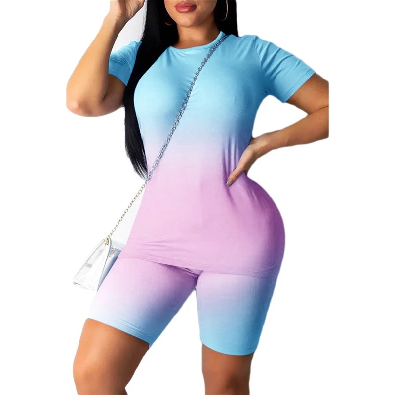 

2021 Women Sports Suit 2PCS/Set Neon Top Short Pants Workout Clothes Tracksuit Fashion Summer Outfit Ladies Casual 2 Piece Set