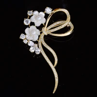 elegant shell flower brooch creative temperament aaa cubic zirconia bowknot brooches women clothing accessories corsage jewelery