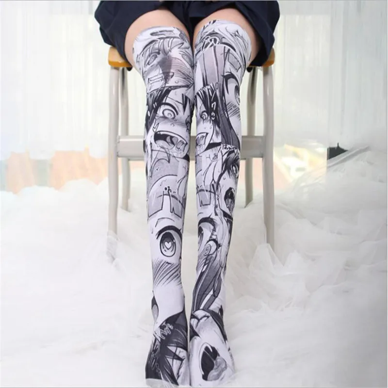 

stockings woman socks kobieta skarpety thigh high socks lolita medias fashion Velvet printing Cartoons poker Japan lovely girl
