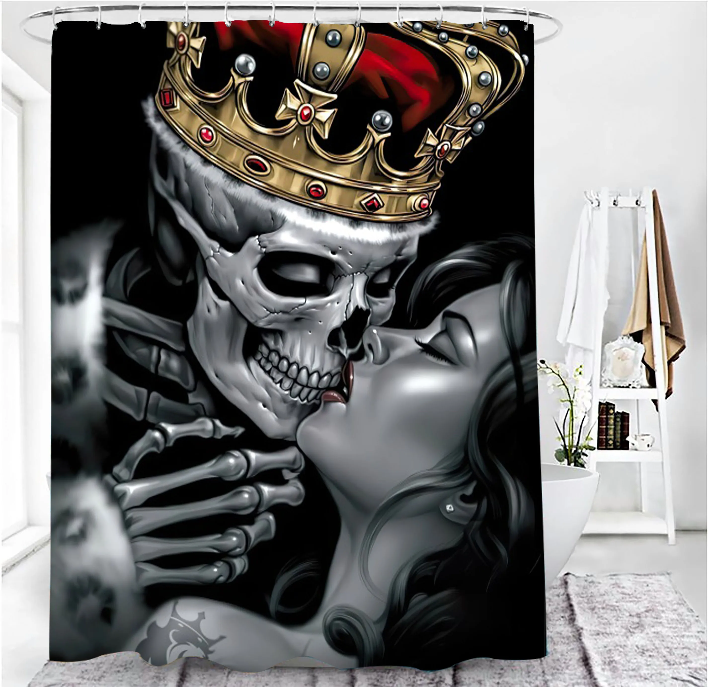 halloween skeleton printed shower curtains black punk bathroom curtain set bath insulation bathtub decoration toilet partition free global shipping