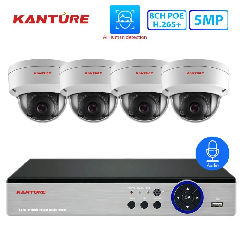 Система видеонаблюдения KANTURE H.265 + 4 канала 5 МП POE NVR аудио запись защита от
