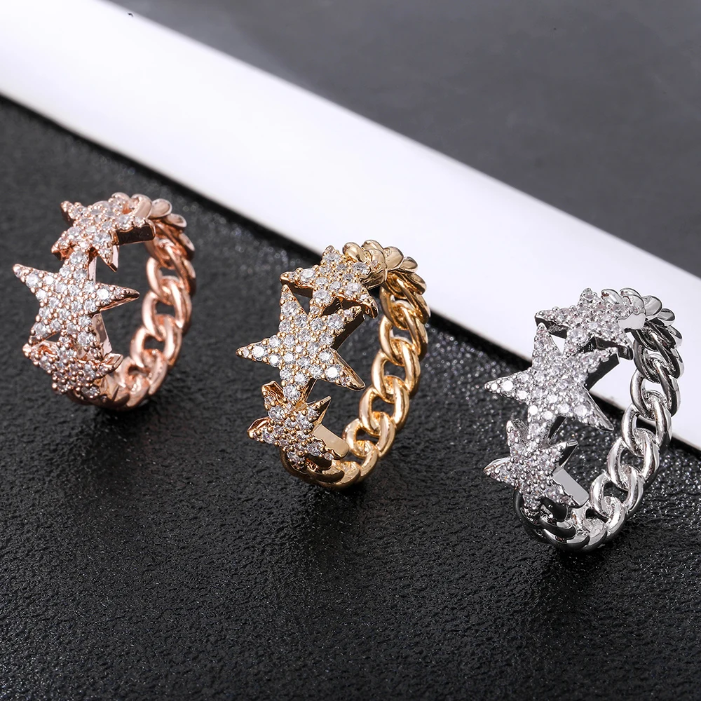 

Fashion CZ Stars Shaped Charm Rings Gold Color Women's Zircon X-Cross Engagement Rings Glamour Jewelry 2020 Anillos de mujer