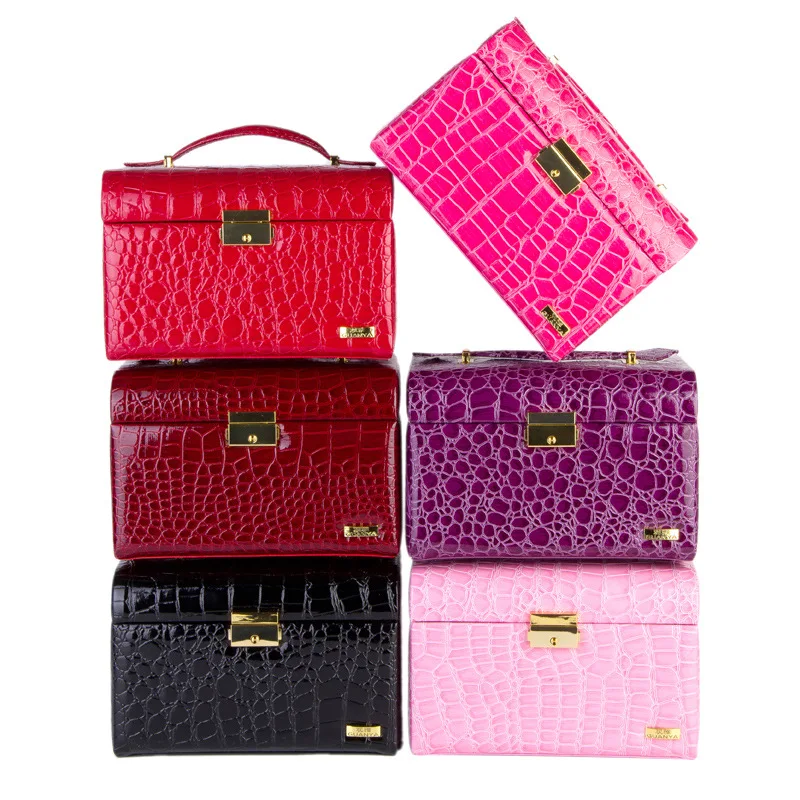 

Portable Mirrored Jewelry Box Three-Layer Storage Earring Ring Case Large Capacity Display Holder with Lock Girls Gift 2021