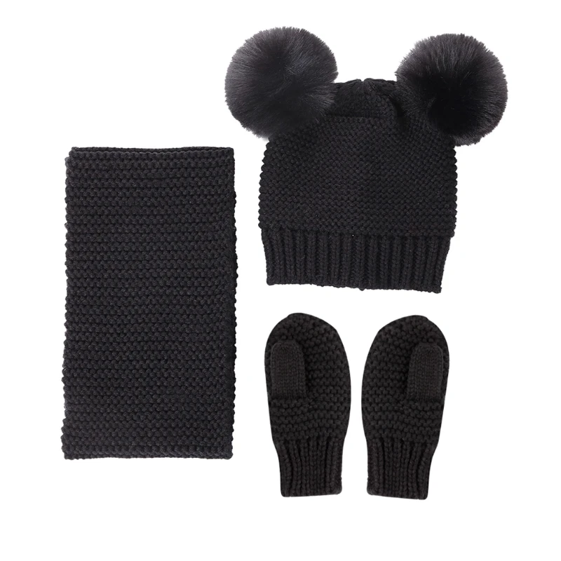 

Hat Scarf Gloves Set Beanie Cap Children Fake Ball Pompon Warm Winter Mittens P31B