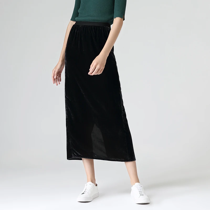 

Solid Mid Waist Back Split Skirt Autumn Midi Skirts For Women Fashion