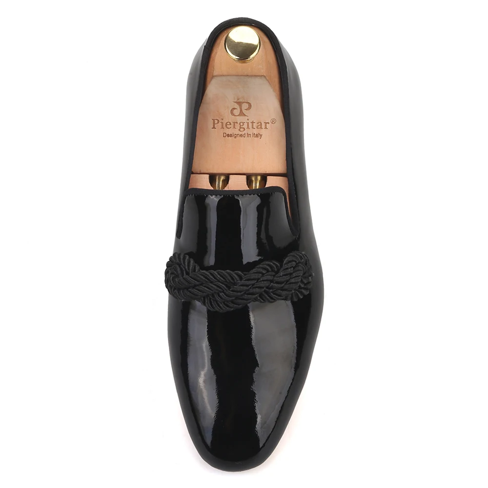 Piergitar/Новинка 2019 черные и темно-синие мужские лоферы из лакированной кожи с