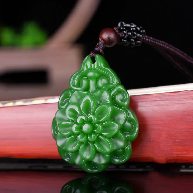 Китайский натуральный зеленый нефритовый подвеска в виде подсолнуха ожерелье