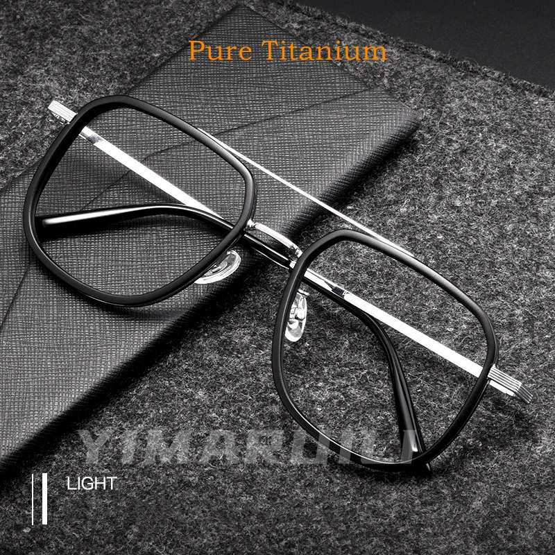 

YIMARUILI Ultra-light Men And Women Pure Titanium Eyeglasses Frame Double Beam Large Optical Prescription Spectacle Frame 2218YJ