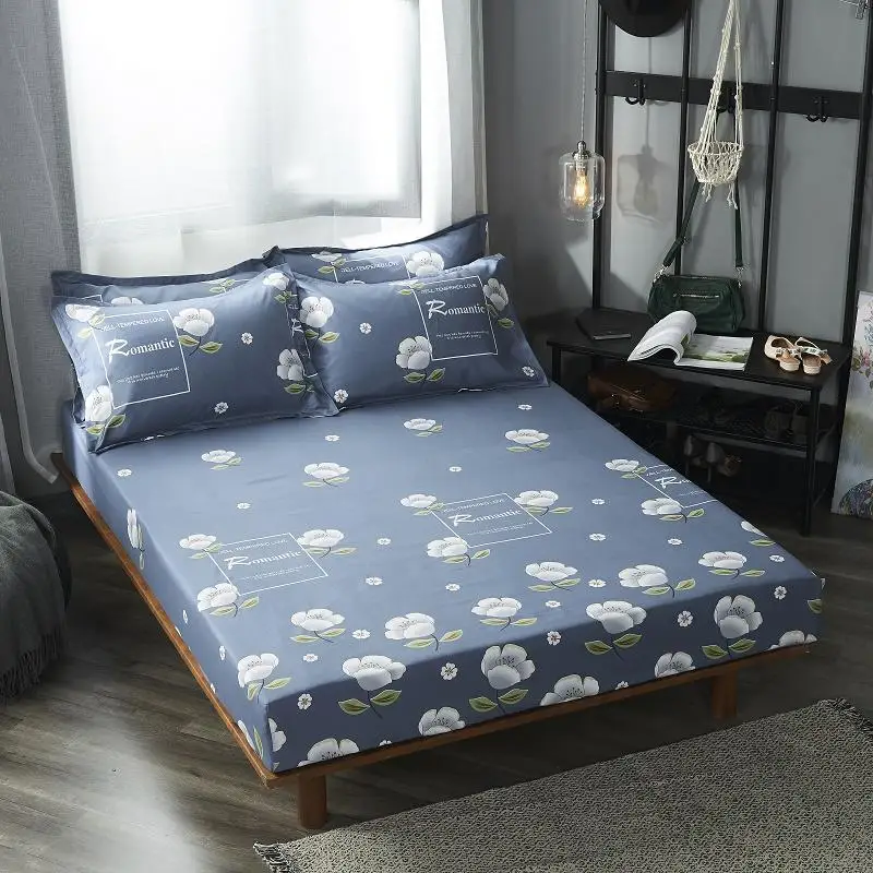 

1pcs 100% polyester printing bed mattress set with four corners and elastic band sheets hot sale