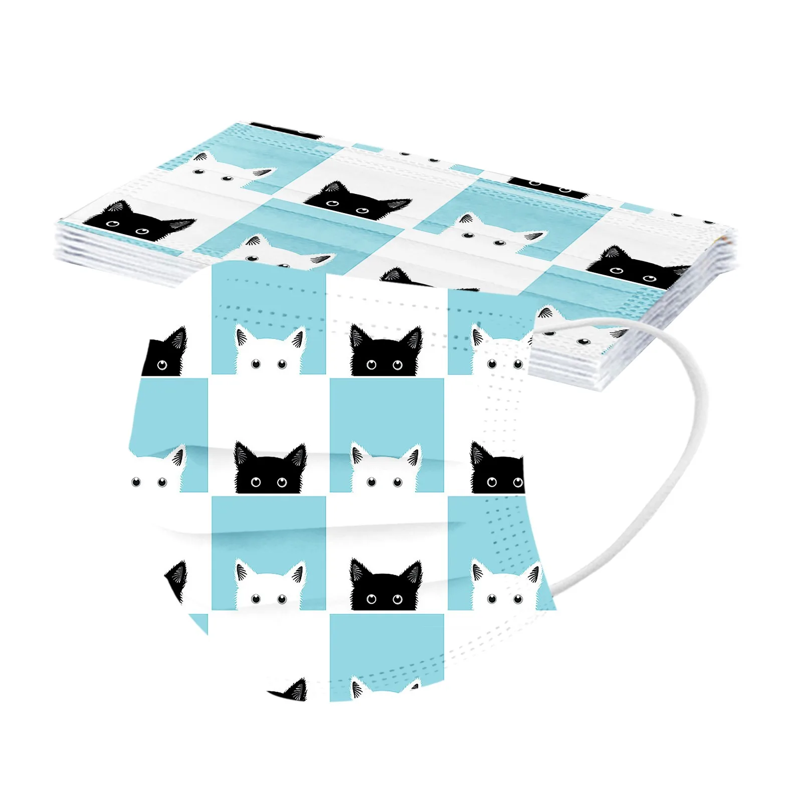 Маска Защитная унисекс с принтом черного кота 20 шт. 3-слойная одноразовая |