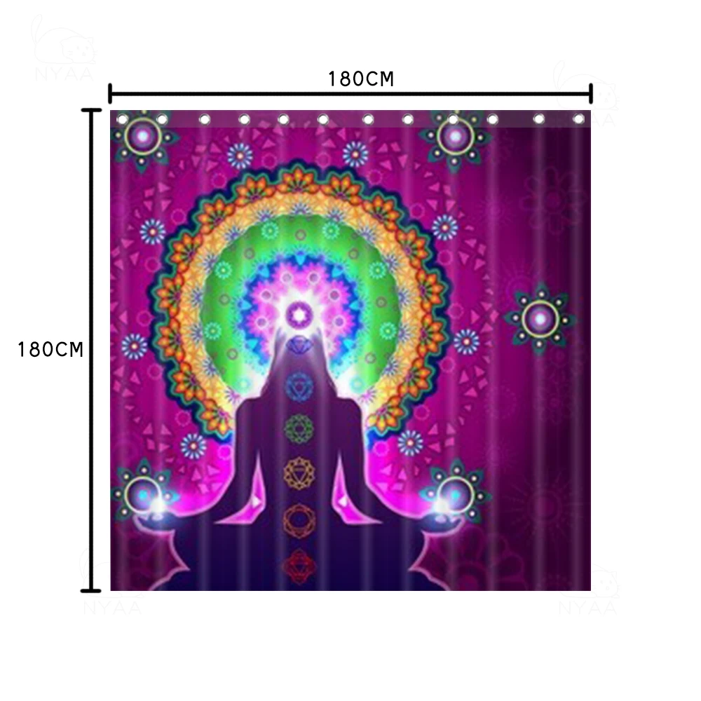 Занавеска для ванной комнаты NYAA с фиолетовой мандалой йогой в этническом