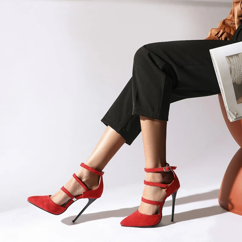 

IPPEUM High Quality Shoes Women Pumps Pointed Toe Thin Heels Flock Buckle High Heels Sexy Comfortable Stylish Pumps Women Pumps