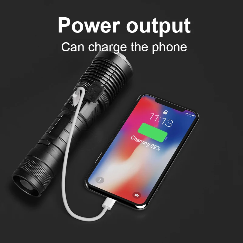 Высокомощный XHP199 9Core светодиодный фонарик USB Перезаряжаемый тактический 26650/18650