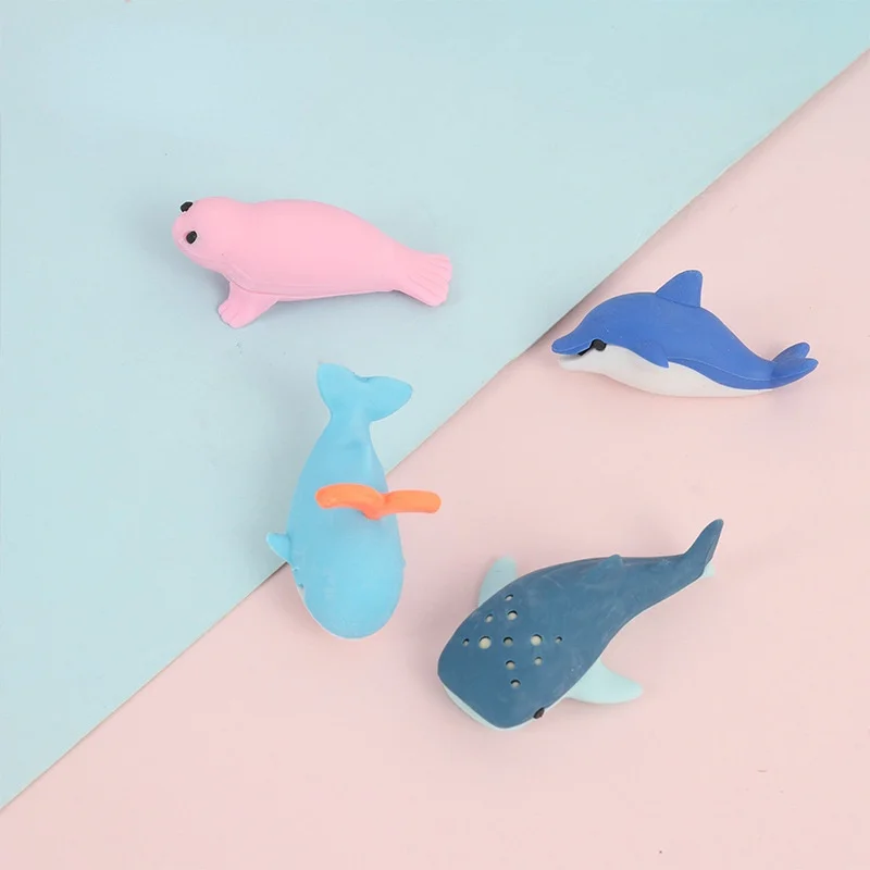 

4Pcs/Set Underwater World Whale Dolphin Cute Eraser Cartoon Prizes for Kids Student Stationery Kawaii School Supplies Wholesale