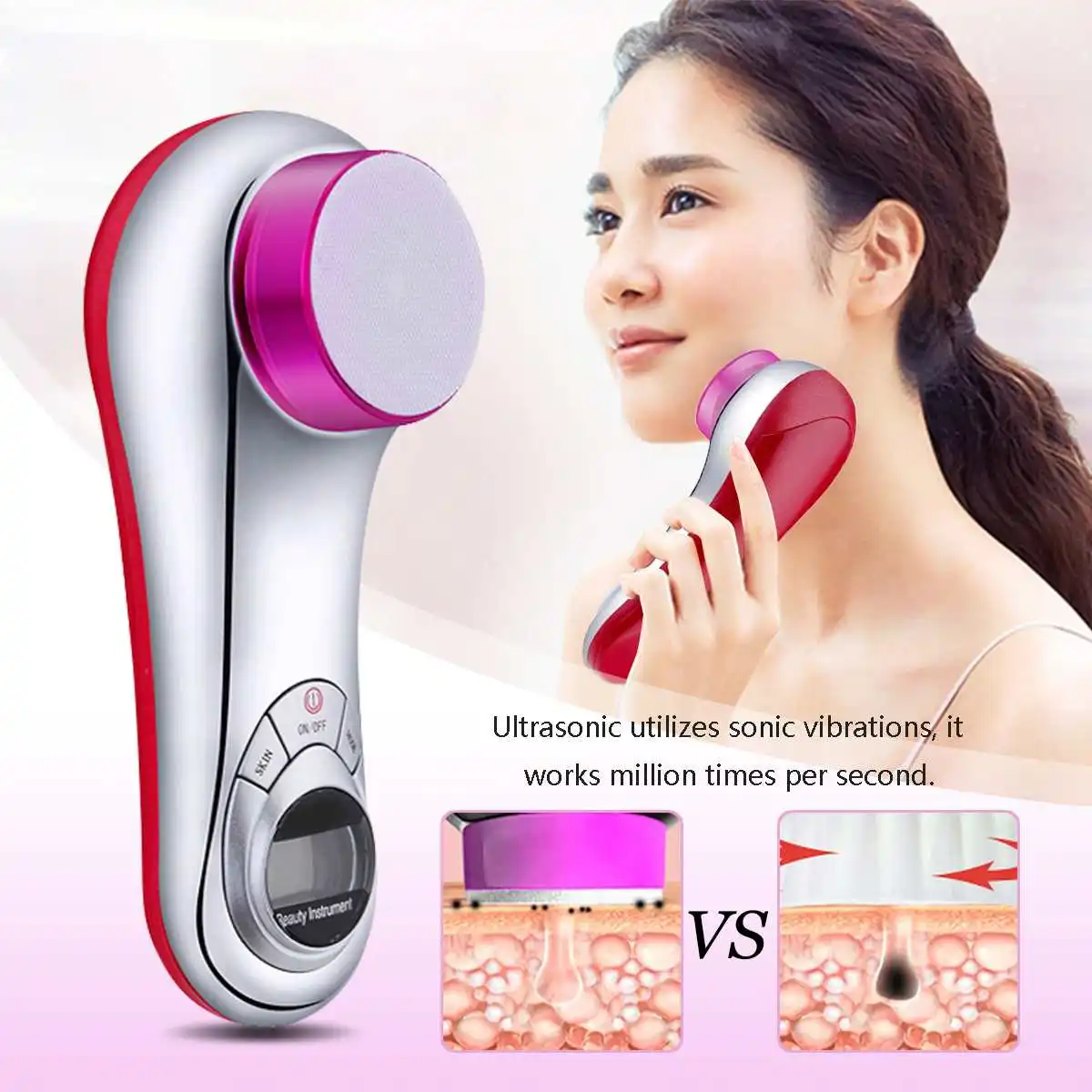 Регулируемый ультразвуковой массажер для лица с ЖК экраном косметический уход