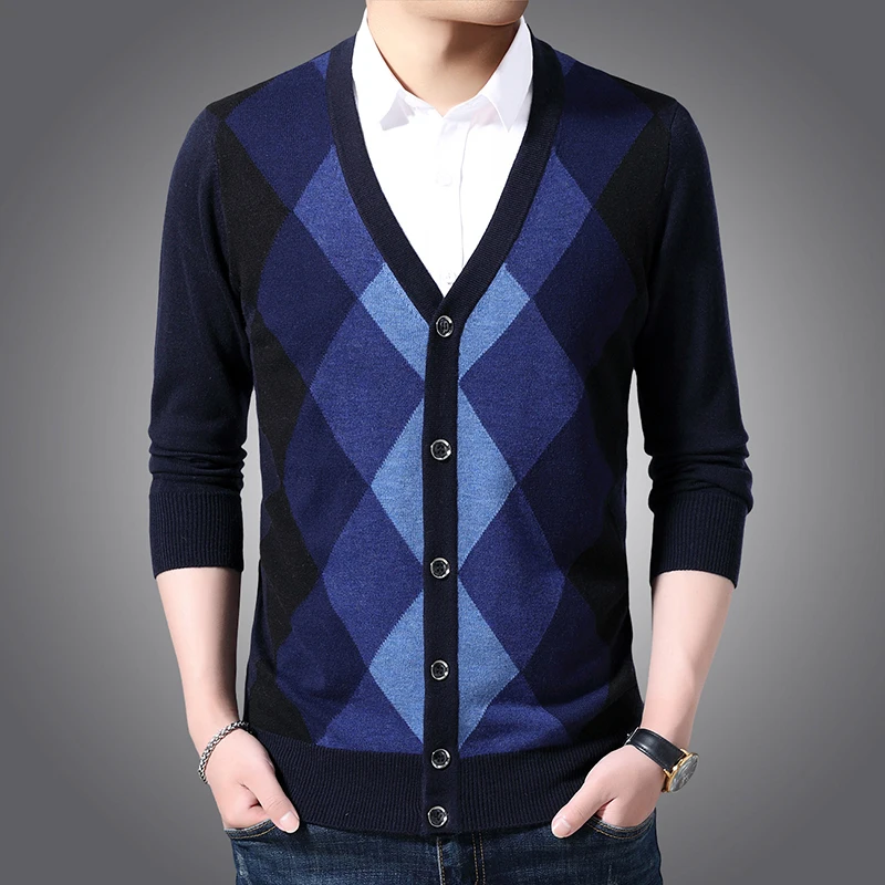 New Fashion Brand 6% Wool Sweaters Mens Cardigan Jumpers Knit V Neck Autumn Patterns Slim Fit Casual Men Clothes