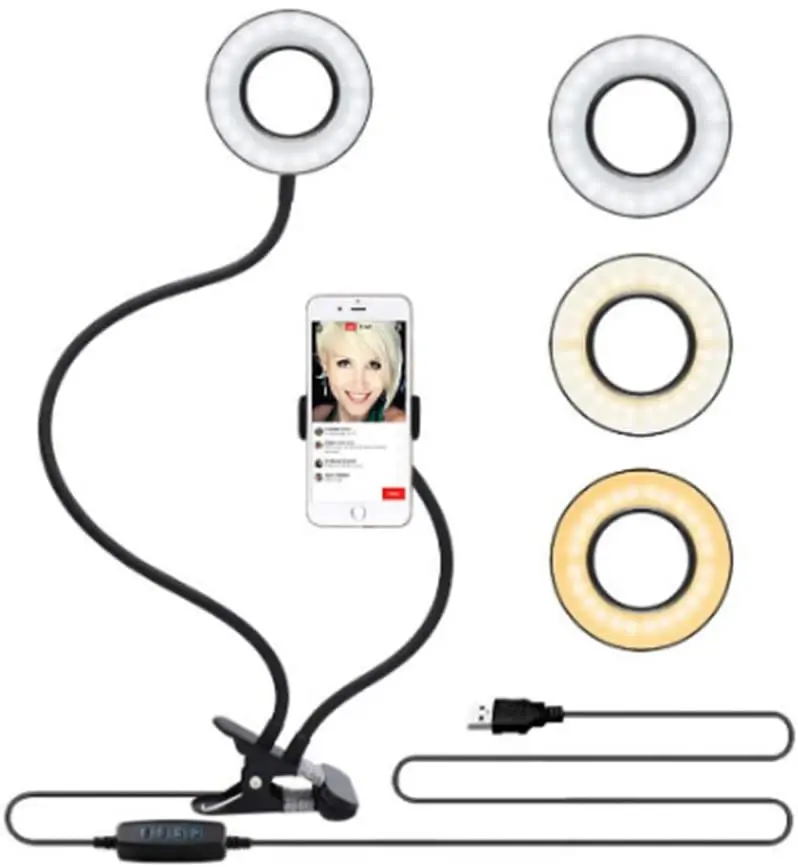 

KOMI LED Ring Light - Rechargeable Portable Clip-on Selfie Fill Ring Light with 3 Light Modes and 10 Brightness Level for Smart