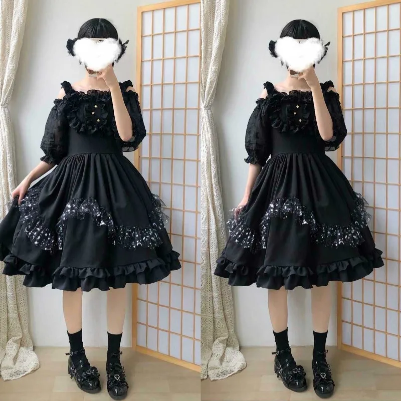 

Soft White Japanese Angel Jsk Lolita Dress Vintage Girls Kawaii Gothic Star Lace Fairy Wedding Dress
