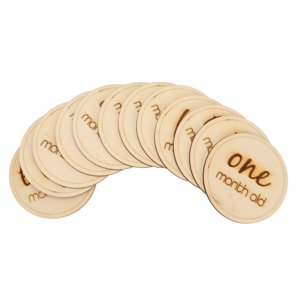 

12pcs Baby Monthly Milestone Cards Wooden Photo Props Newborn Baby Gift