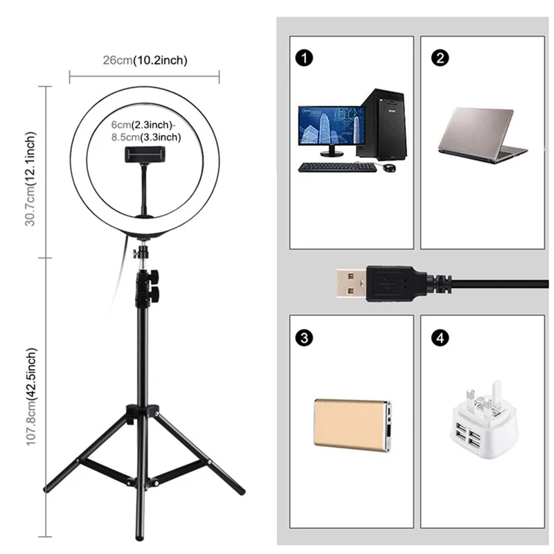 

LED Photography Fill Lighting Tripod Stand Camera Photo Studio Circle Selfie Ring Light Phone Lamp Video TikTok Youtube Video