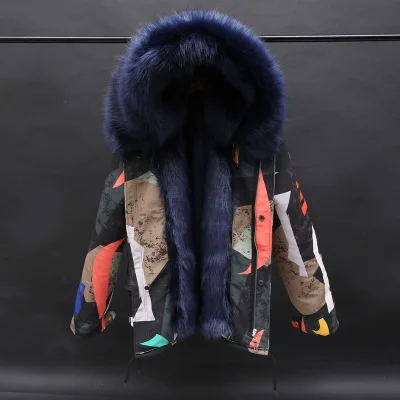 Colorful Navy Fur Меховая куртка для девочек и мальчиков зимние парки верхняя одежда для детей ясельного возраста шуба из искусственного лисьего меха для девочек, черная детская одежда с капюшоном, TZ323 - Цвет: Colorful Navy Fur