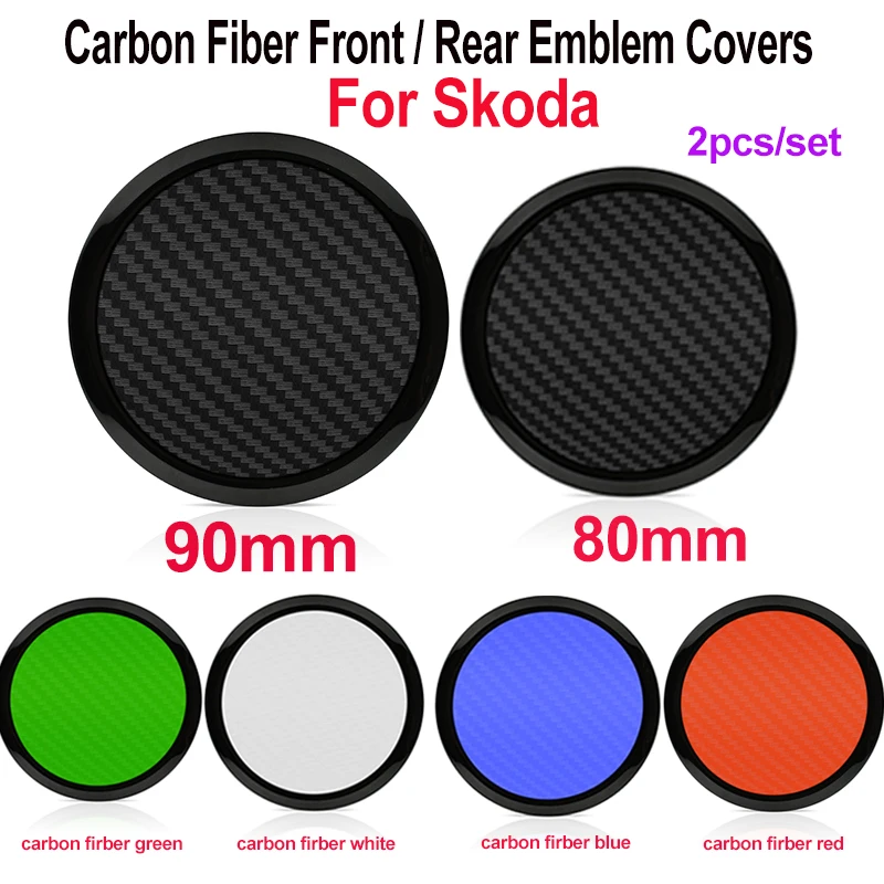 

2pcs 90mm 80mm Carbon Fiber Car Front Hood Emblem Rear Covers For Octavida Bora Jetta Fabia ABS Black/Green/Blue/White/Red
