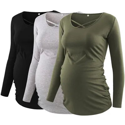 3 pieces as pic Комплект из 3 предметов; топы для беременных с рюшами; туника с длинными рукавами; Одежда для беременных; Повседневная рубашка для беременных; топы - Цвет: 3 pieces as pic